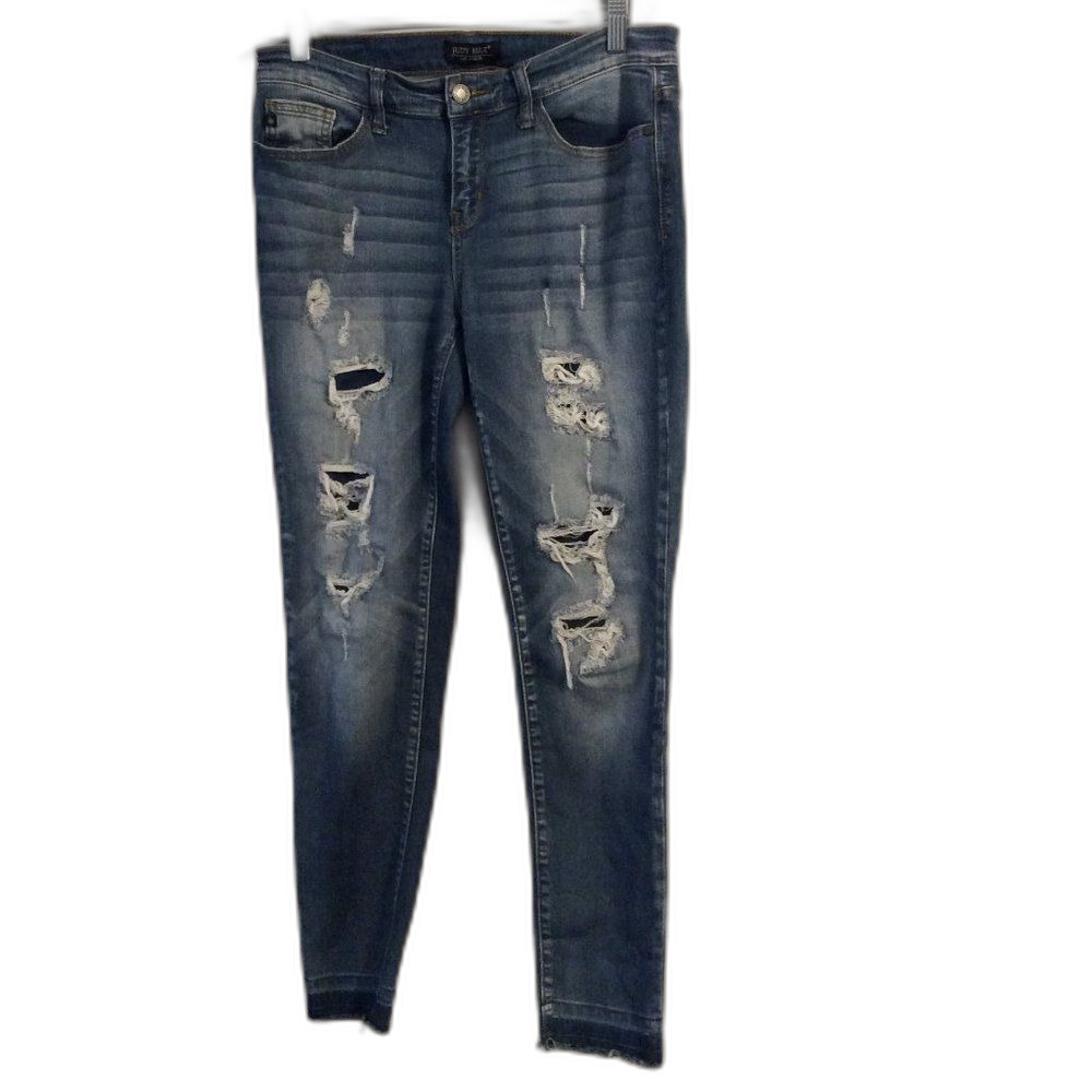 Judy Blue Size 11 stretch distressed skinny fit jeans frayed hem 30" waist women